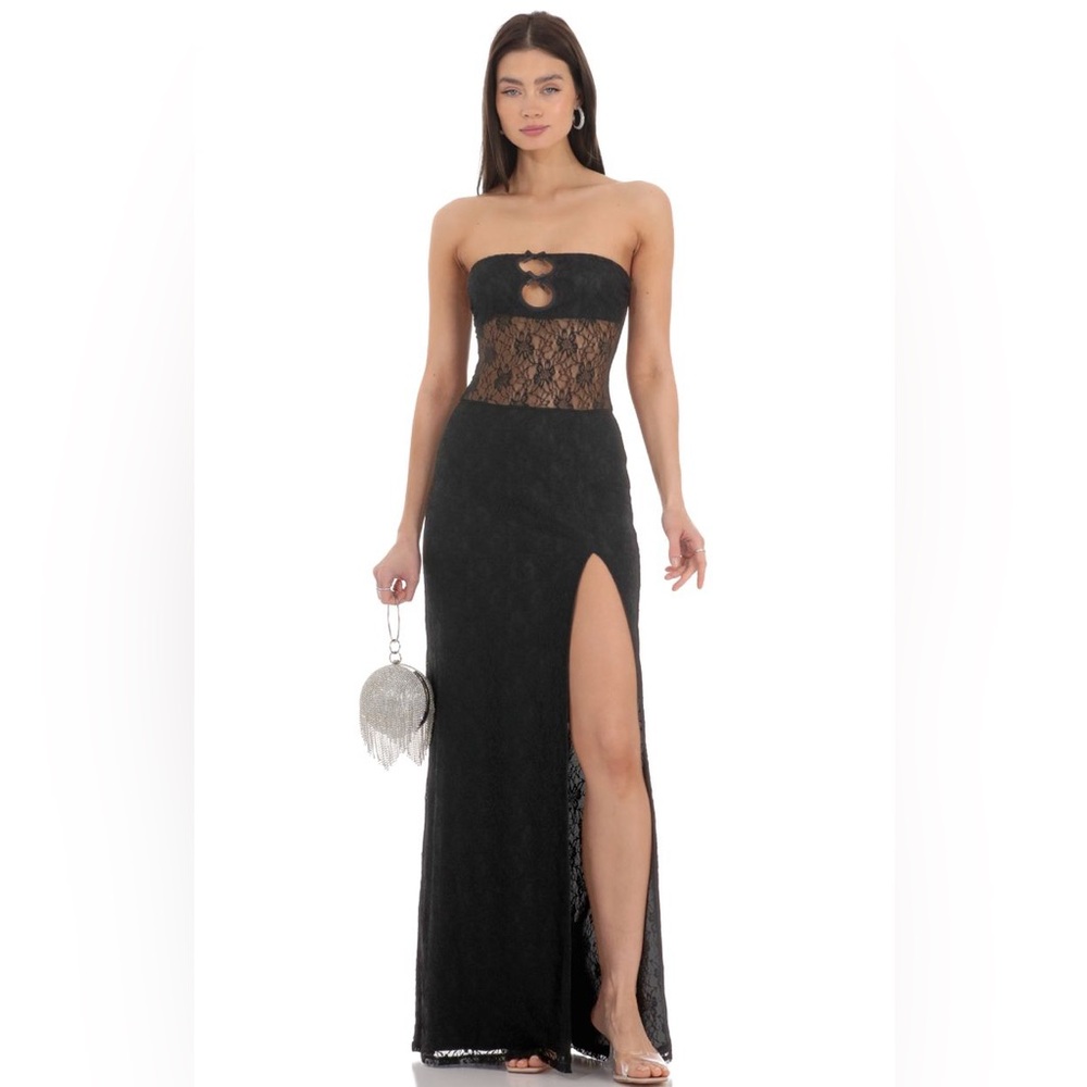 NEW - Lucy In the Sky Lace Cutout Strapless Maxi Dress in Black - Size Small